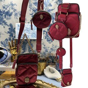 🆕 KURT GEIGER LONDON 🧿 NWOT Recycled Nylon Multi Pocket XBody Bag, Burgundy